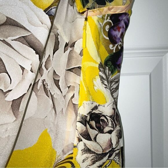 Roberto Cavalli Yellow Printed Silk Lace Detail Halter Floral Mix Print Top - Picture 8 of 15